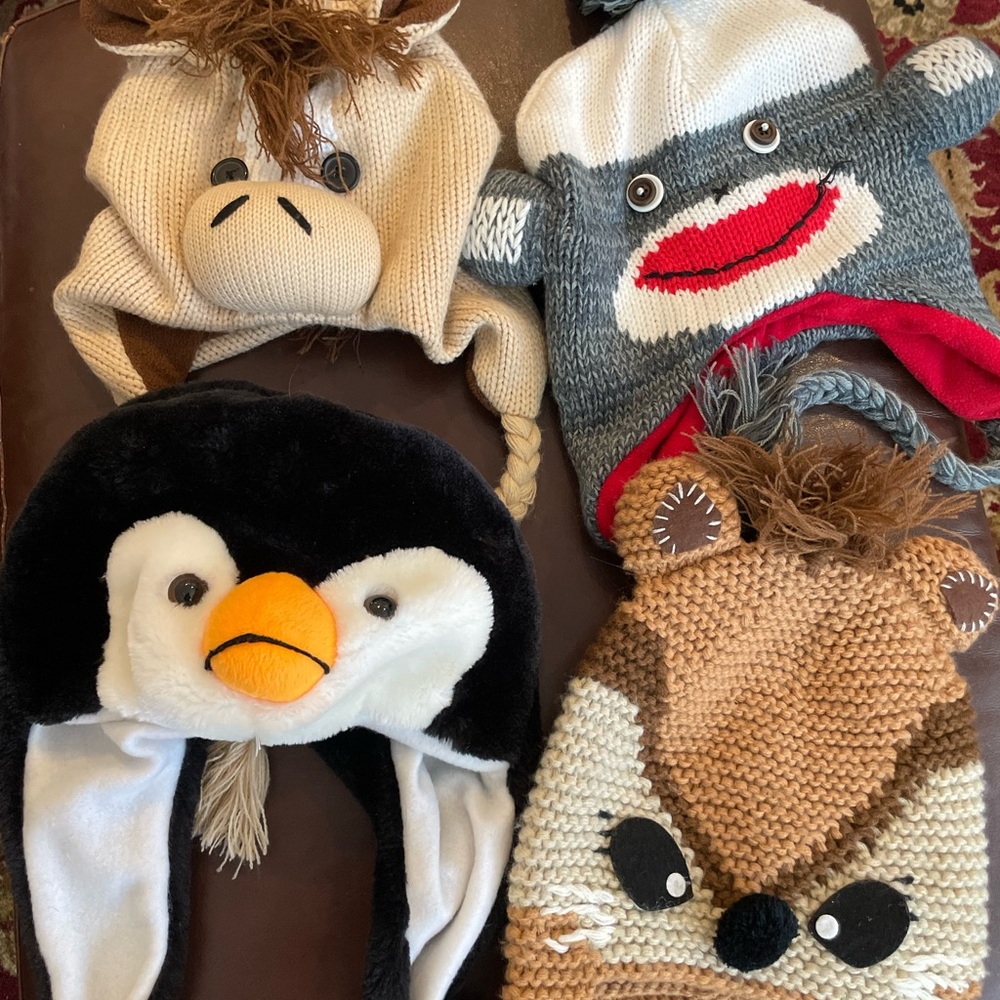 Kid’s Animal Laplander Hat Horse Penguin Raccoon Reindeer Sock Monkey